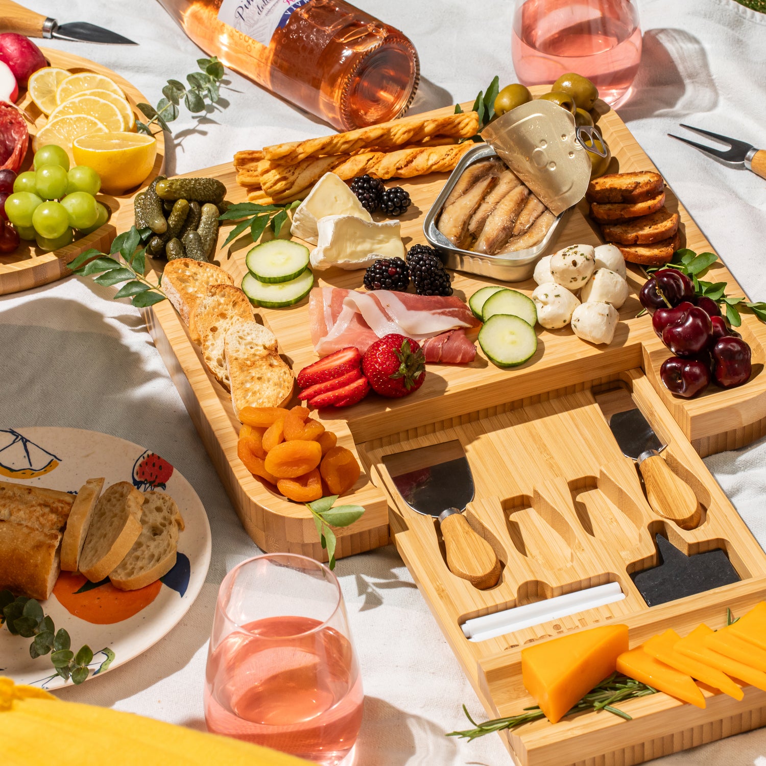 Bamboo Square Charcuterie Board Set