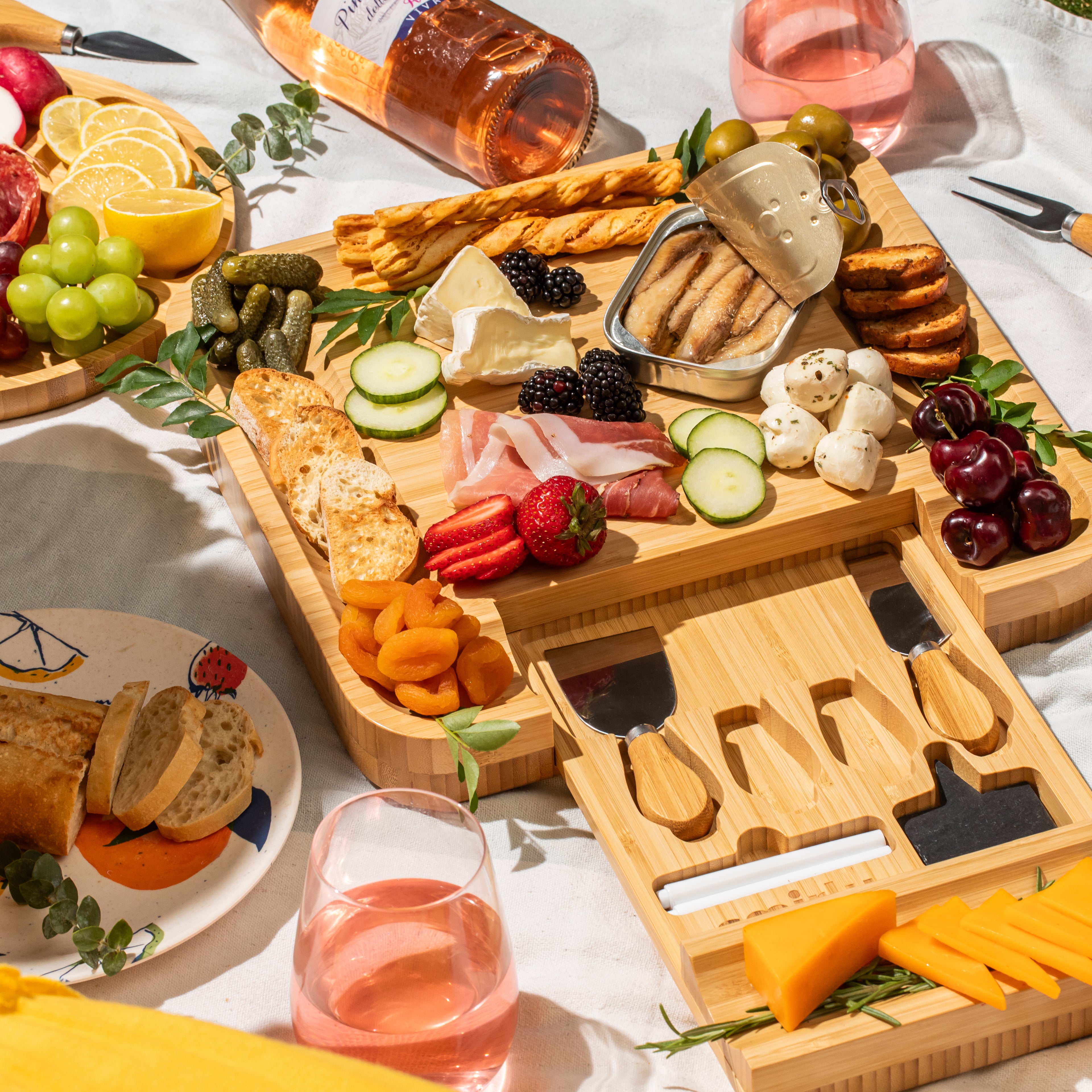 Bamboo Square Charcuterie Board Set