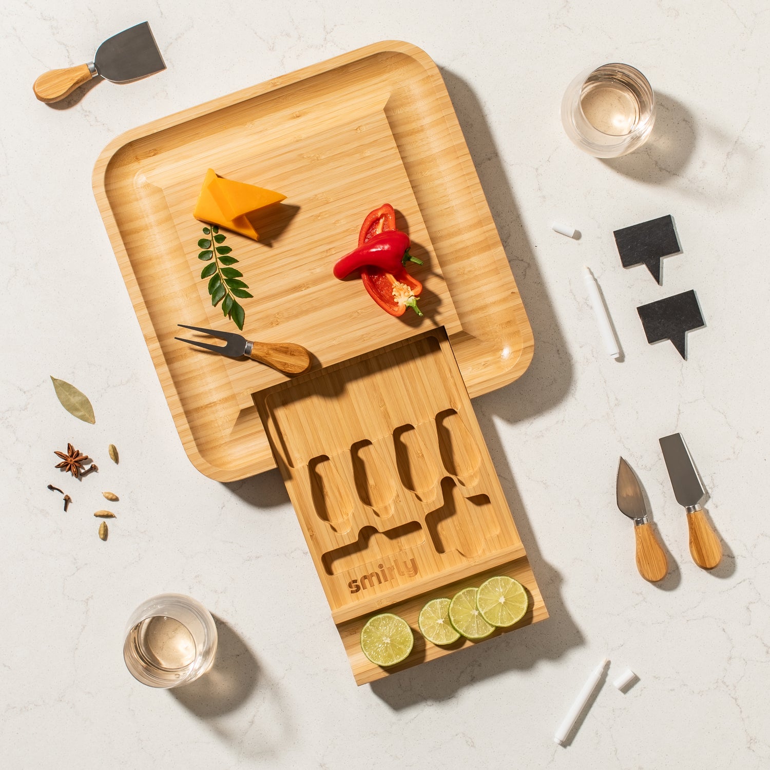 Bamboo Square Charcuterie Board Set