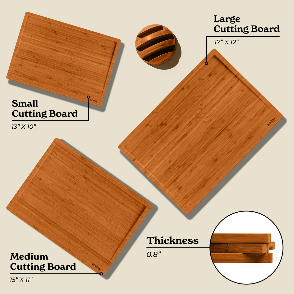 Brown Bamboo Cutting Board Set