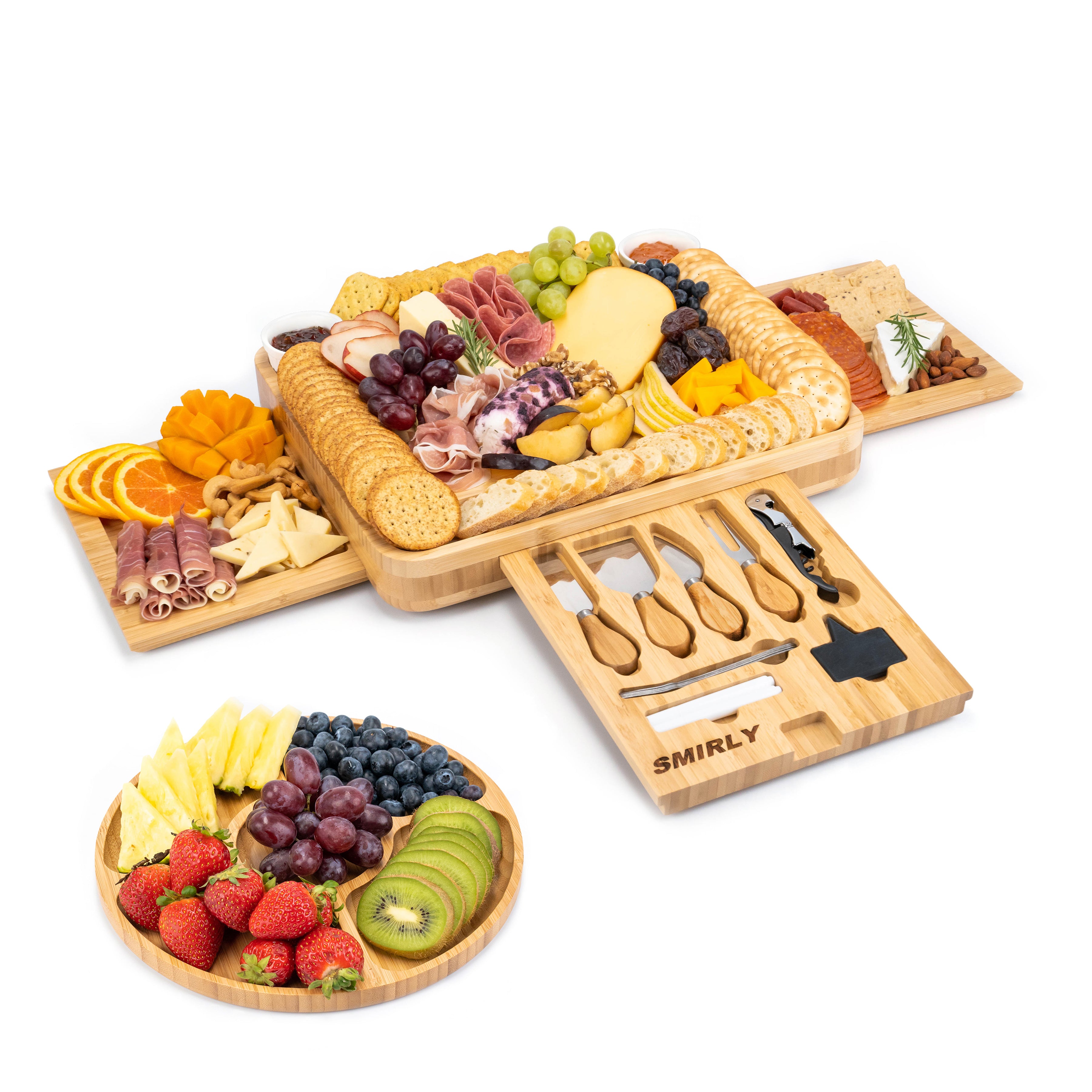 SMIRLY Charcuterie Boards & Accessories, Large Charcuterie Board Set,  Bamboo Cheese Board Set, House Warming Gifts New Home (1 Drawer)